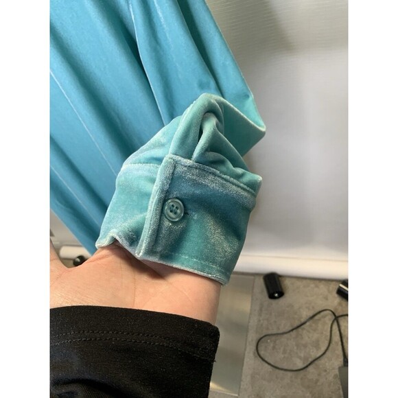 Soft Surroundings Women’s XL Velvet Boyfriend Button Down Blue Long Tunic Top - Picture 3 of 10